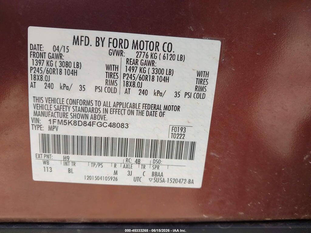 1FM5K8D84FGC48083 2015 FORD EXPLORER photo no. 9