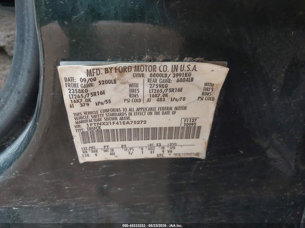 1FTNX21F41EA75272 2001 FORD F-250 photo no. 9