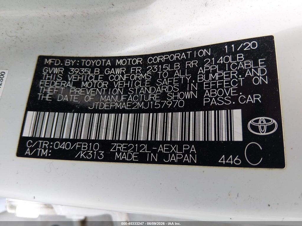 JTDEPMAE2MJ157970 2021 TOYOTA COROLLA photo no. 9
