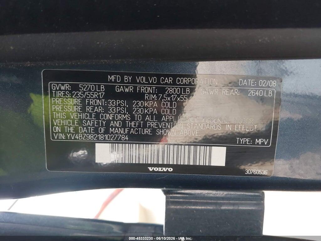 YV4BZ982181027784 2008 VOLVO XC70 photo no. 9