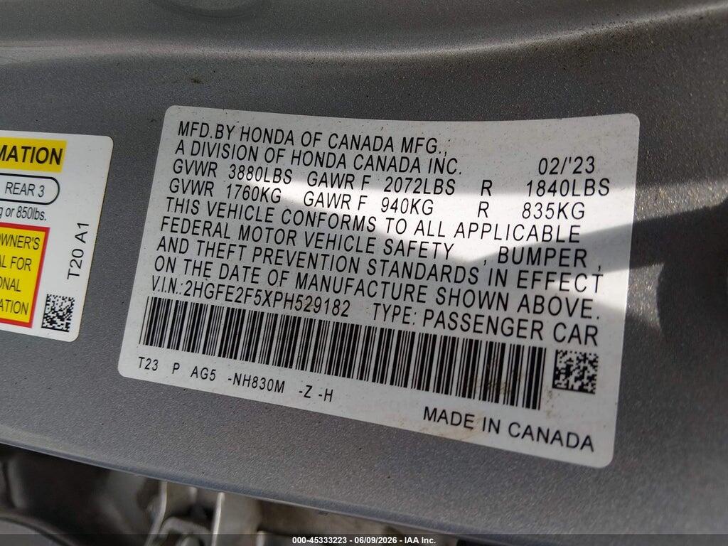 2HGFE2F5XPH529182 2023 HONDA CIVIC photo no. 9
