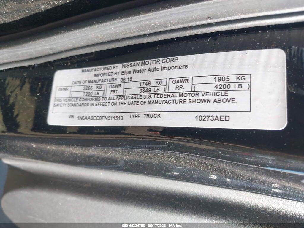 1N6AA0EC0FN511513 2015 NISSAN TITAN photo no. 9