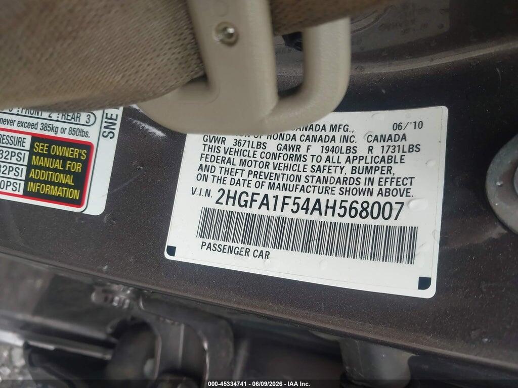 2HGFA1F54AH568007 2010 HONDA CIVIC photo no. 9