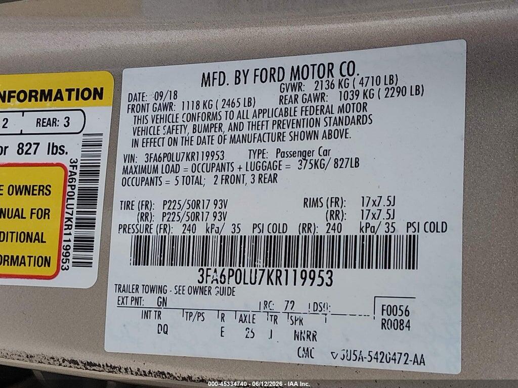 3FA6P0LU7KR119953 2019 FORD FUSION HYBRID photo no. 9