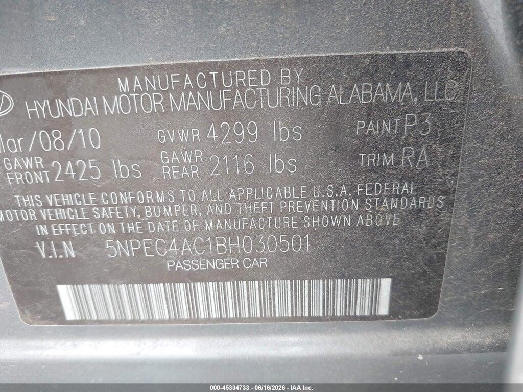 5NPEC4AC1BH030501 2011 HYUNDAI SONATA photo no. 9