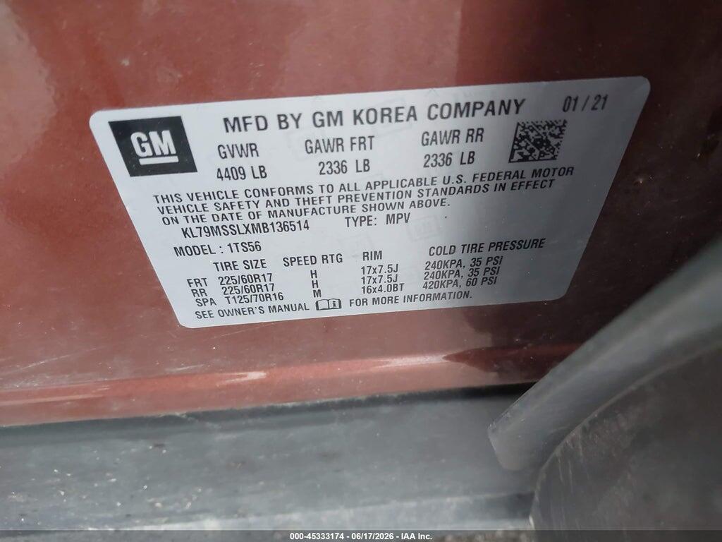 KL79MSSLXMB136514 2021 CHEVROLET TRAILBLAZER photo no. 9