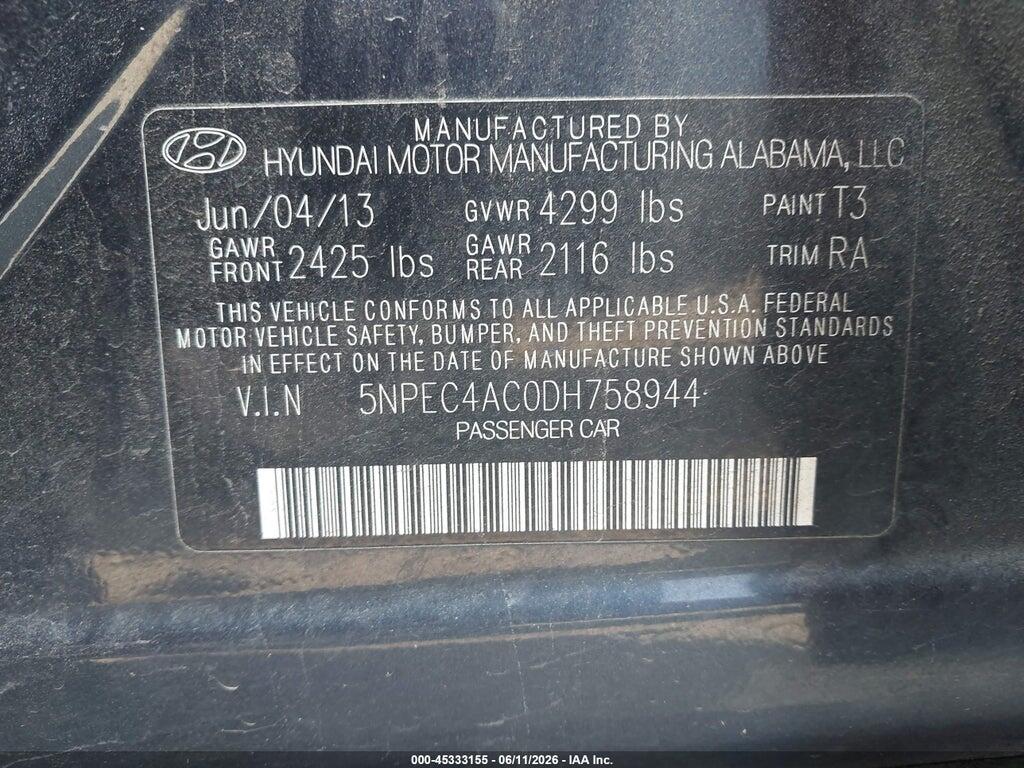 5NPEC4AC0DH758944 2013 HYUNDAI SONATA photo no. 9