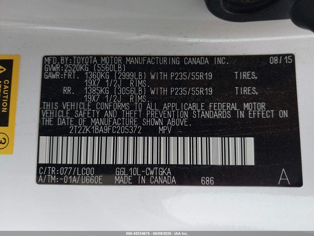 2T2ZK1BA9FC205372 2015 LEXUS RX 350 photo no. 9
