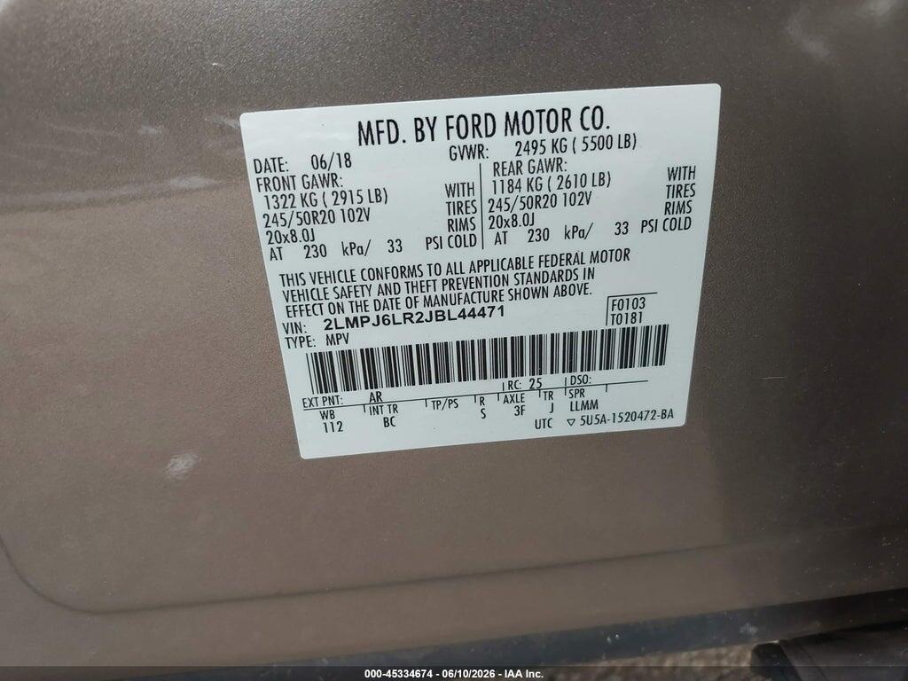 2LMPJ6LR2JBL44471 2018 LINCOLN MKX photo no. 9