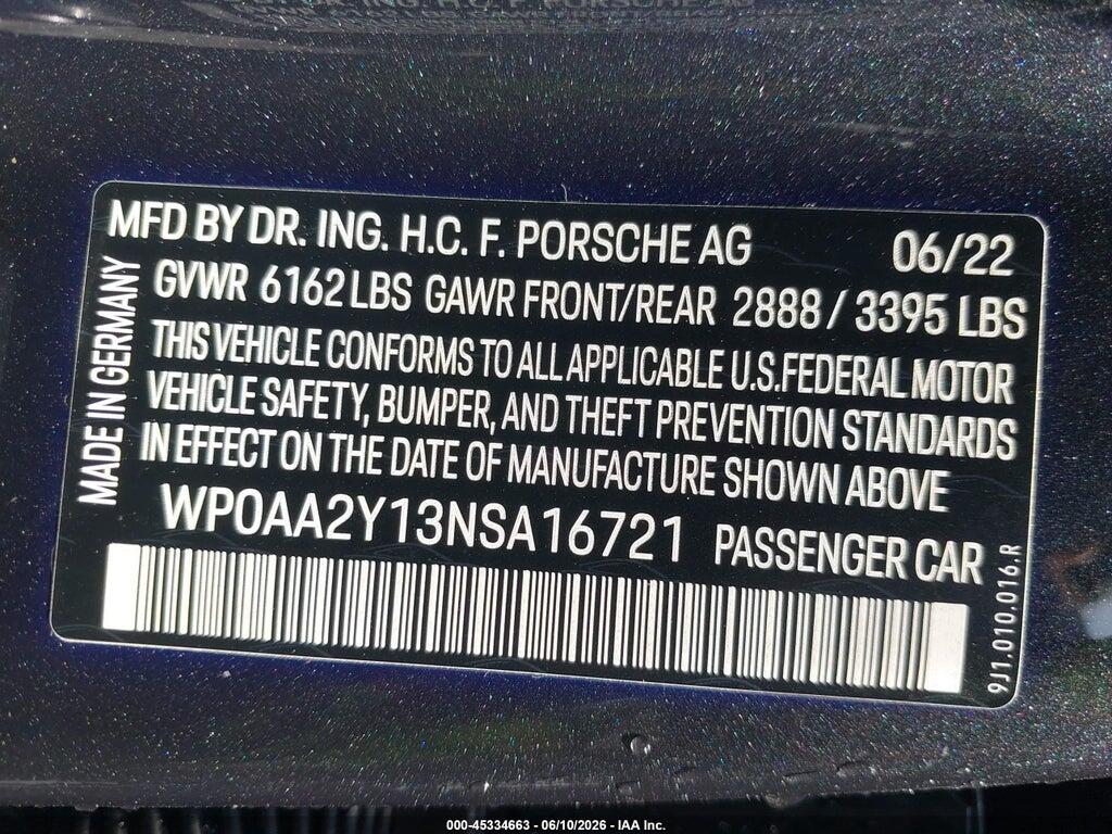 WP0AA2Y13NSA16721 2022 PORSCHE TAYCAN photo no. 9