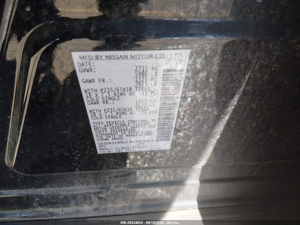 5N1DR2CM9LC609992 2020 NISSAN PATHFINDER photo no. 9