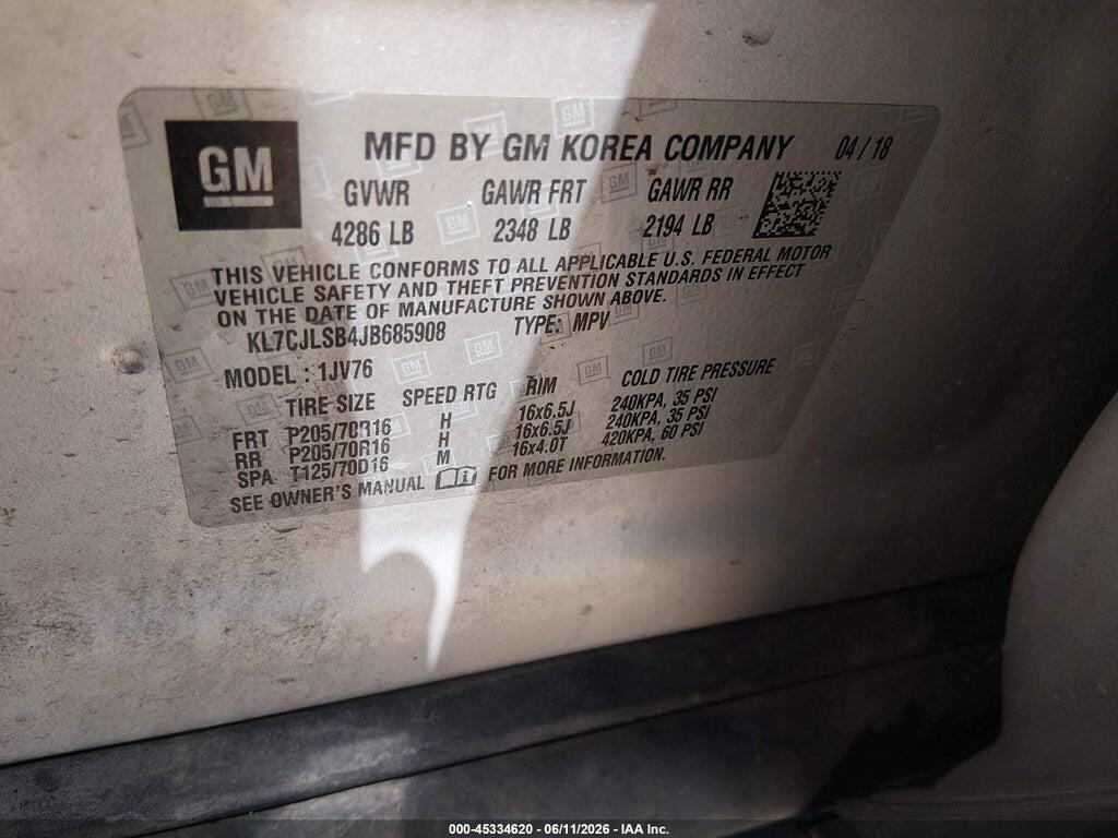 KL7CJLSB4JB685908 2018 CHEVROLET TRAX photo no. 9