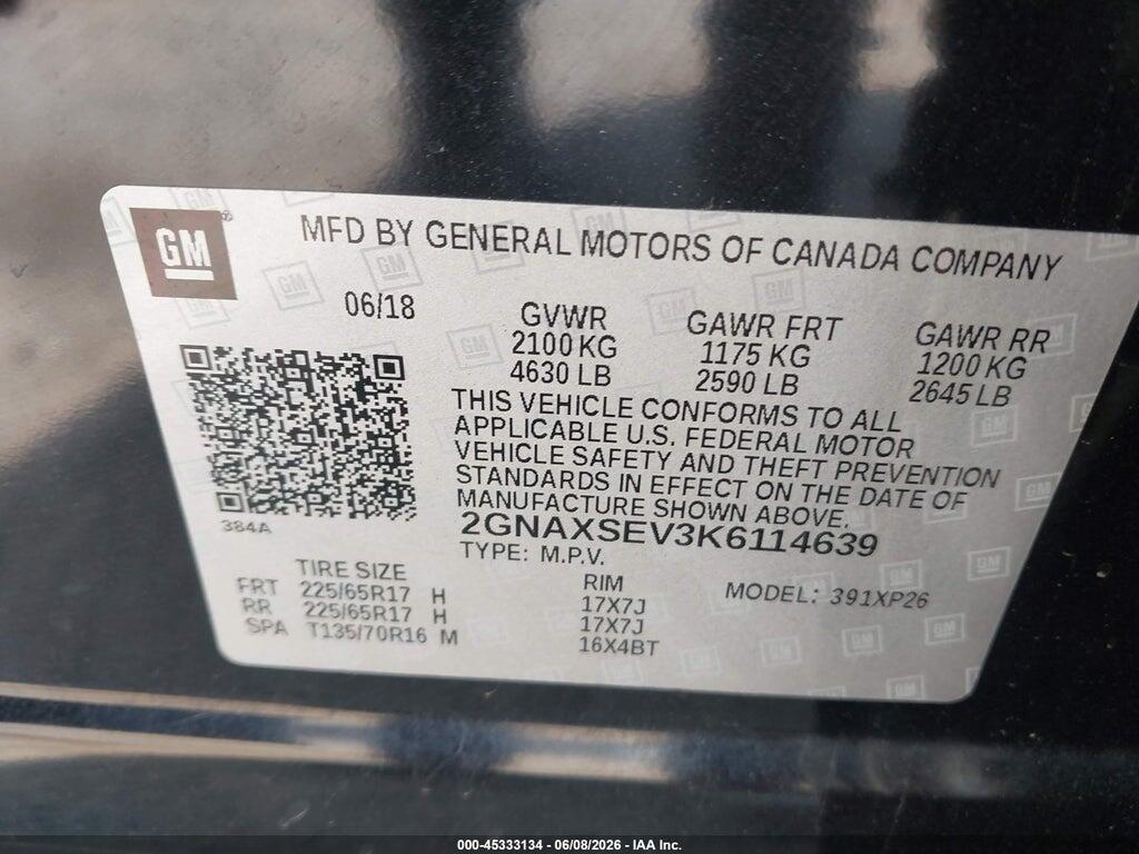 2GNAXSEV3K6114639 2019 CHEVROLET EQUINOX photo no. 9