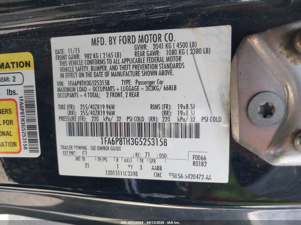 1FA6P8TH3G5253158 2016 FORD MUSTANG photo no. 9