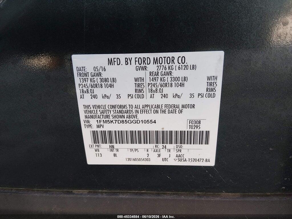 1FM5K7D85GGD10554 2016 FORD EXPLORER photo no. 9