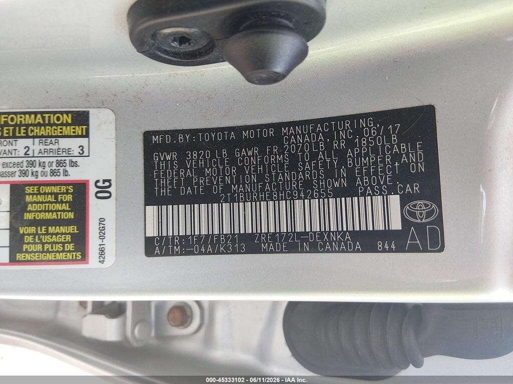 2T1BURHE8HC942655 2017 TOYOTA COROLLA photo no. 9