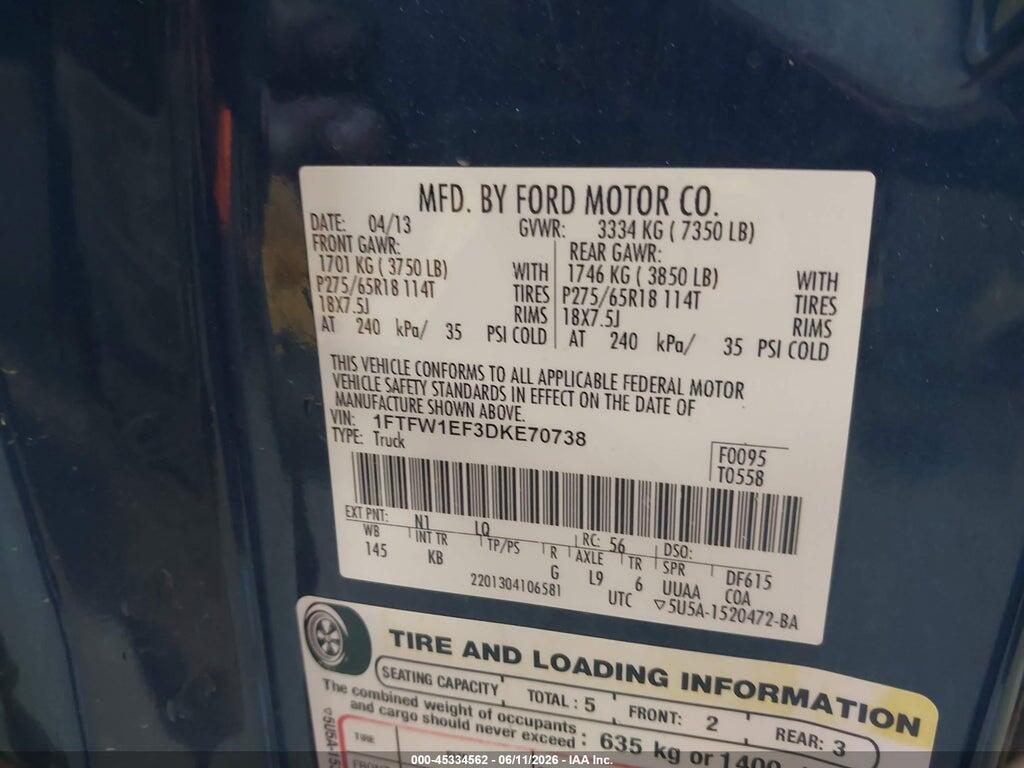 1FTFW1EF3DKE70738 2013 FORD F-150 photo no. 9