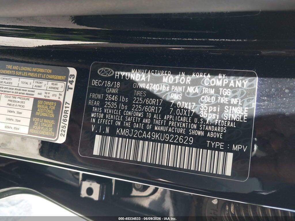 KM8J2CA49KU922629 2019 HYUNDAI TUCSON photo no. 9