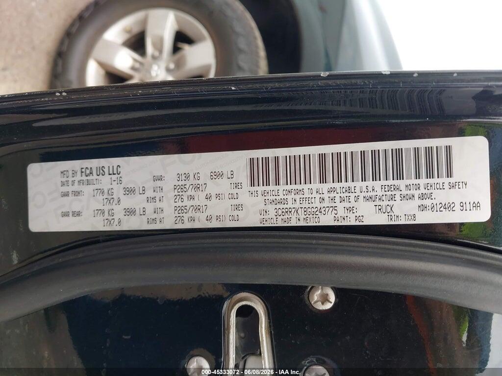 3C6RR7KT8GG243775 2016 RAM 1500 photo no. 9