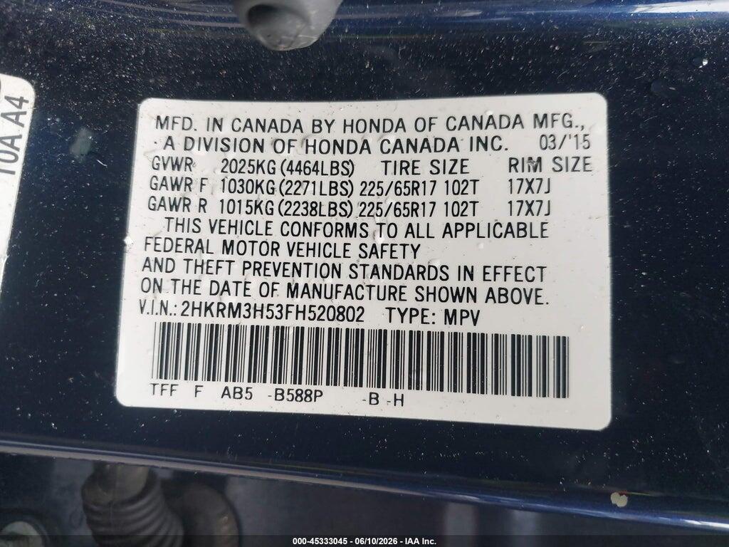 2HKRM3H53FH520802 2015 HONDA CR-V photo no. 9