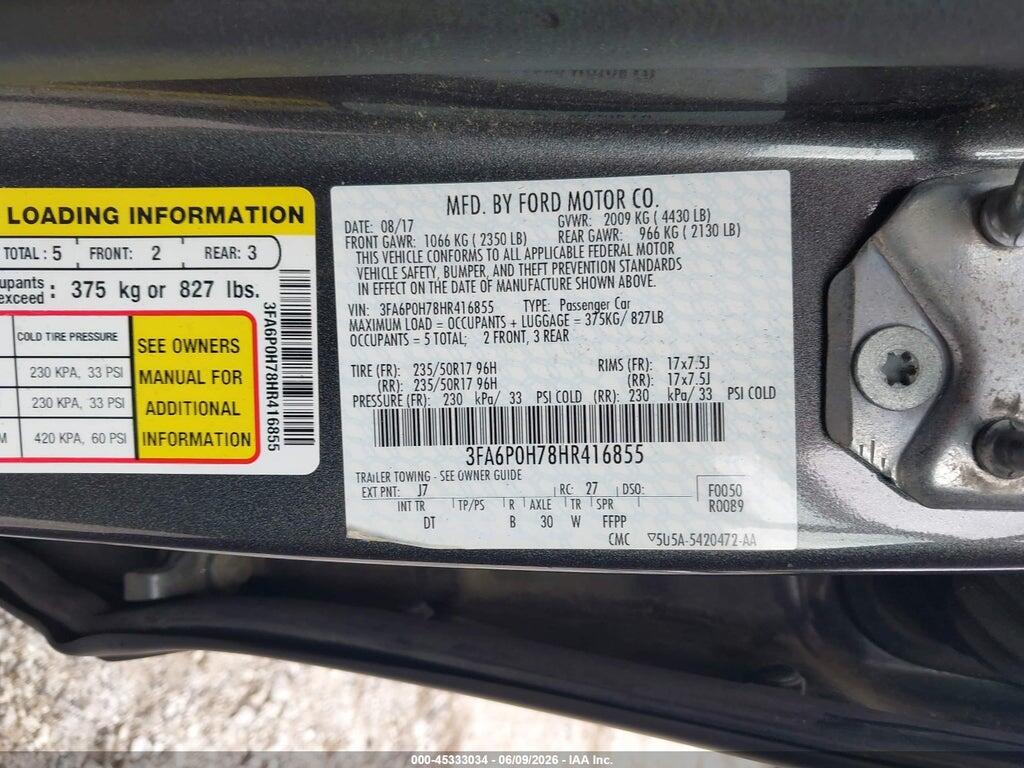 3FA6P0H78HR416855 2017 FORD FUSION photo no. 9