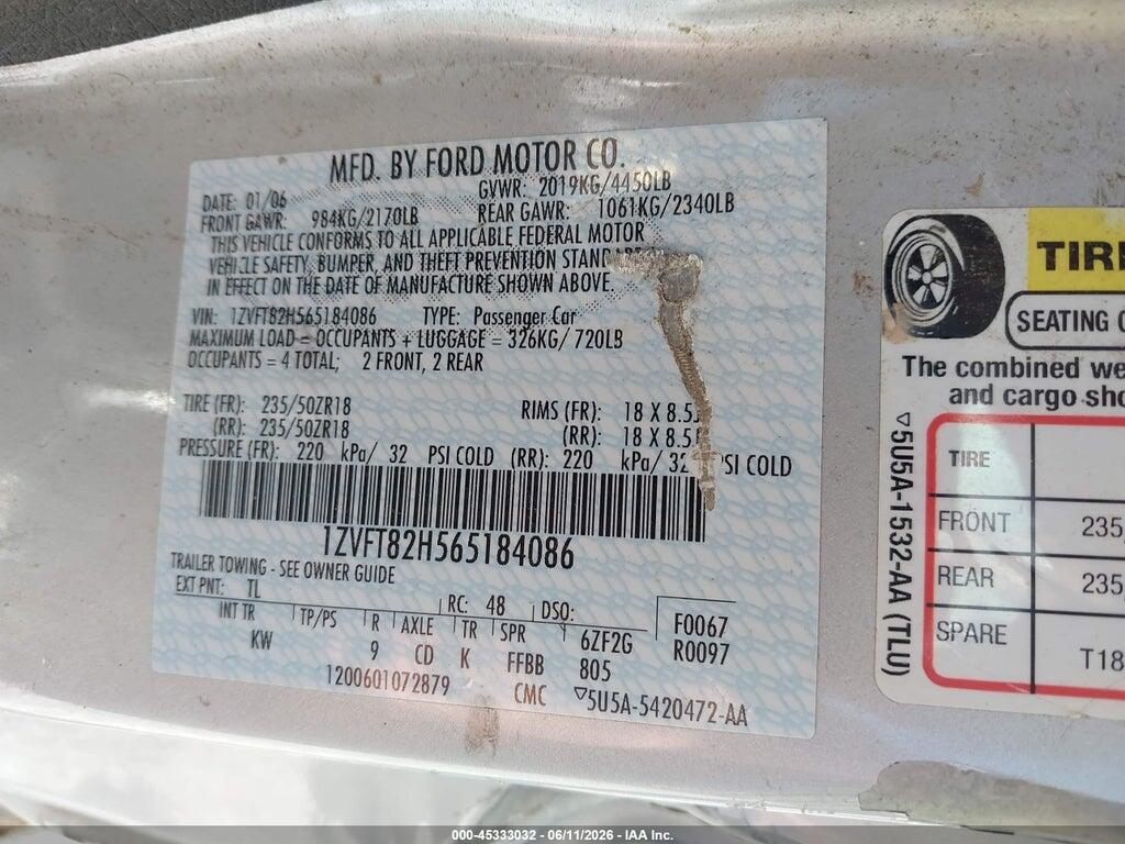 1ZVFT82H565184086 2006 FORD MUSTANG photo no. 9