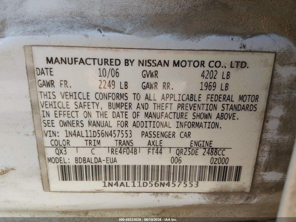 1N4AL11D56N457553 2006 NISSAN ALTIMA photo no. 9