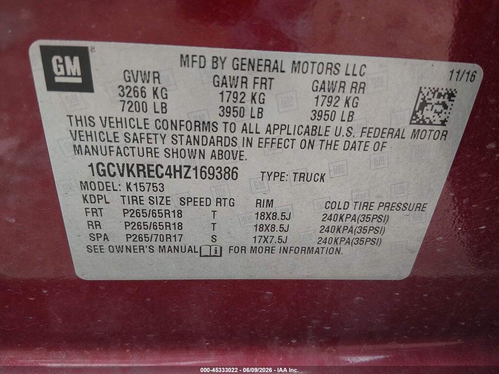 1GCVKREC4HZ169386 2017 CHEVROLET SILVERADO 1500 photo no. 9