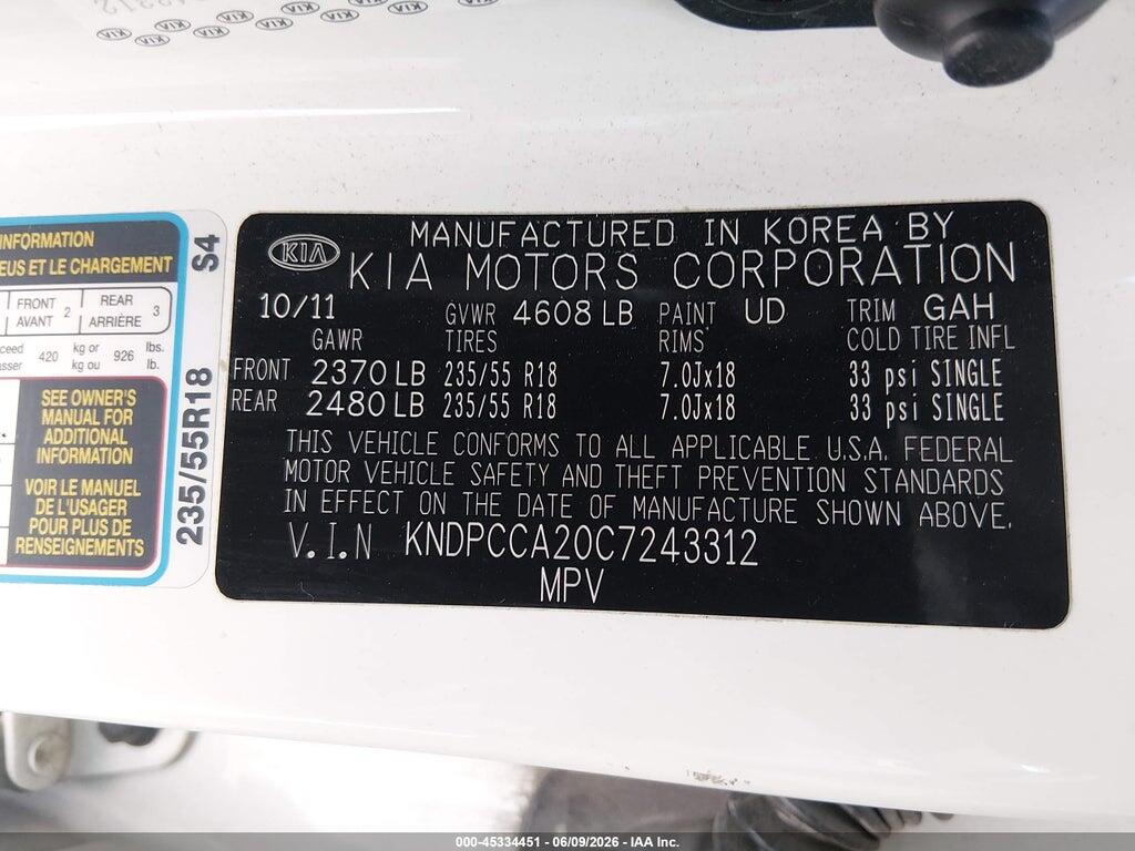 KNDPCCA20C7243312 2012 KIA SPORTAGE photo no. 9