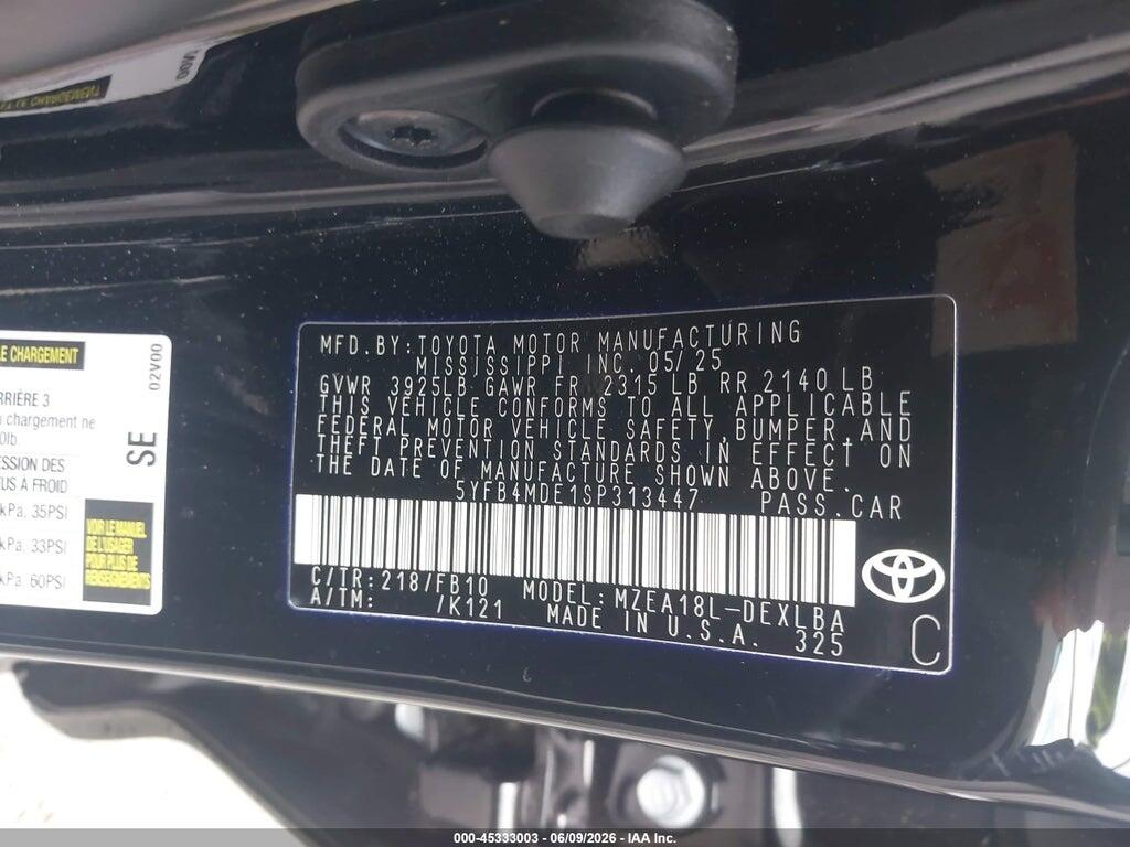 5YFB4MDE1SP313447 2025 TOYOTA COROLLA photo no. 9