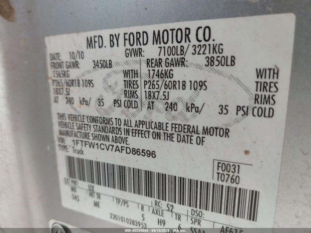 1FTFW1CV7AFD86596 2010 FORD F-150 photo no. 9