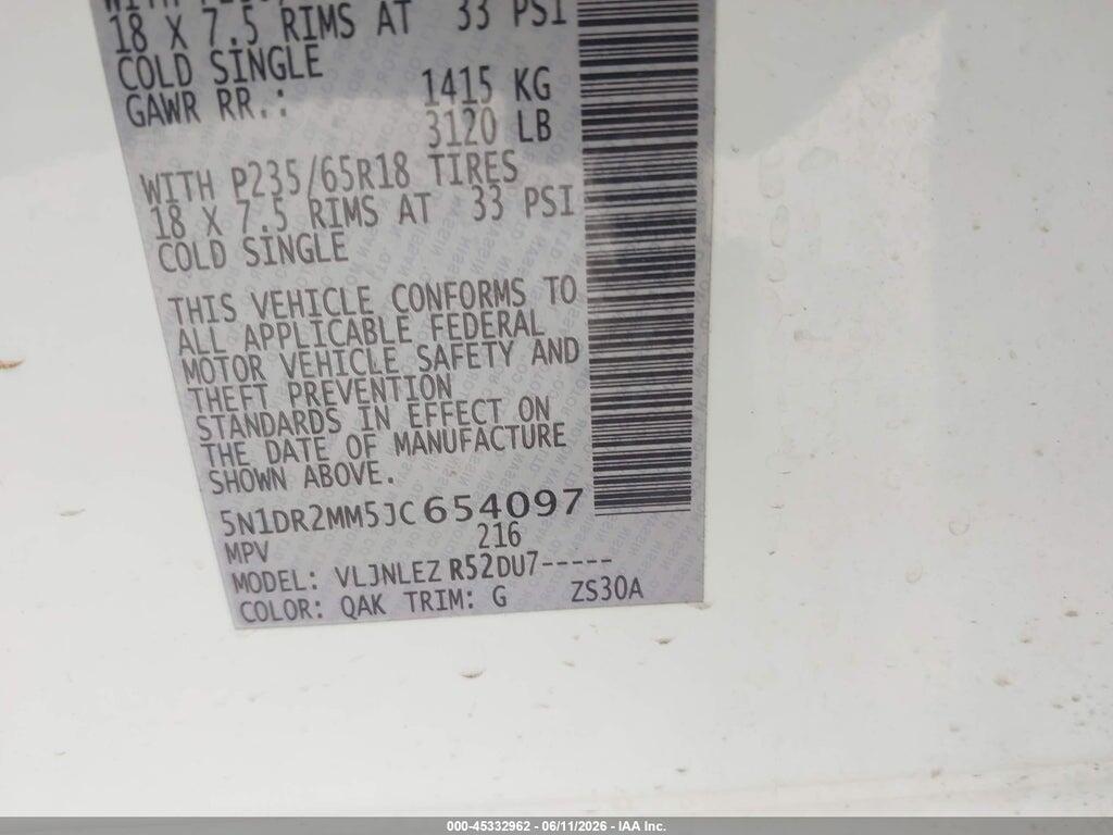 5N1DR2MM5JC654097 2018 NISSAN PATHFINDER photo no. 9
