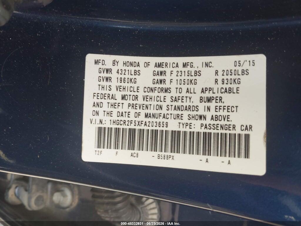 1HGCR2F5XFA203659 2015 HONDA ACCORD photo no. 9