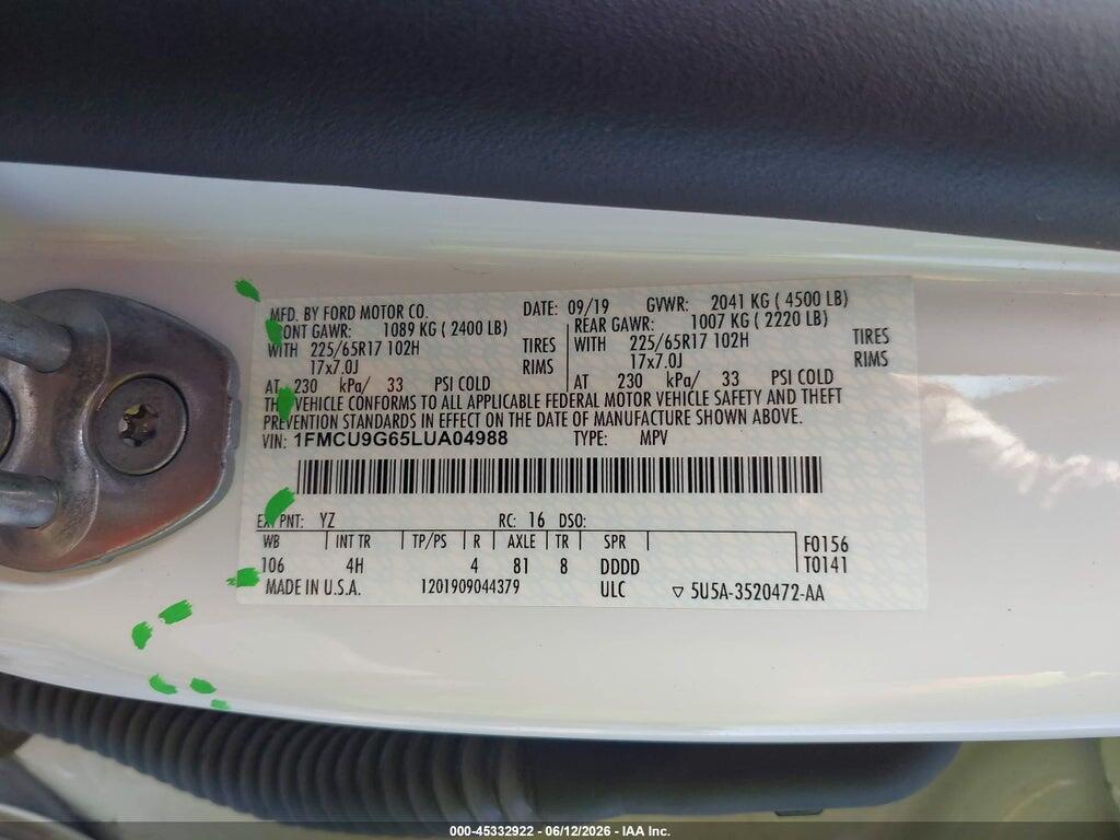 1FMCU9G65LUA04988 2020 FORD ESCAPE photo no. 9