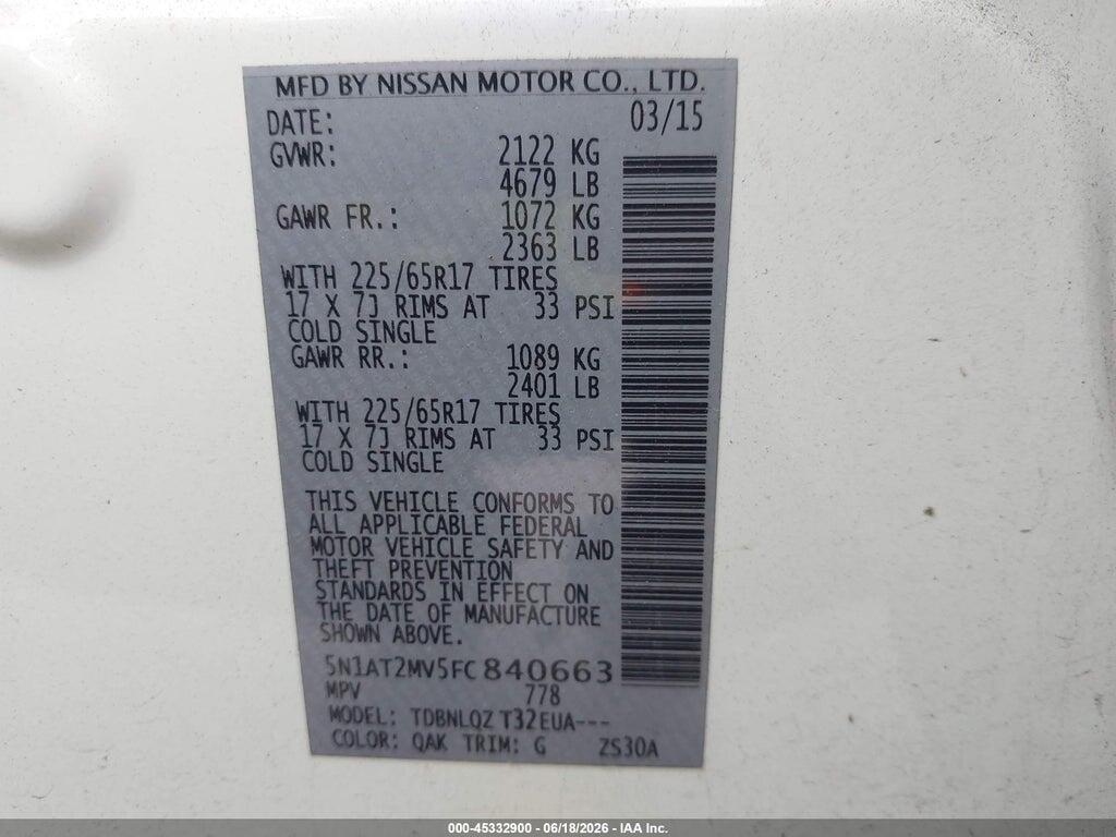 5N1AT2MV5FC840663 2015 NISSAN ROGUE photo no. 9