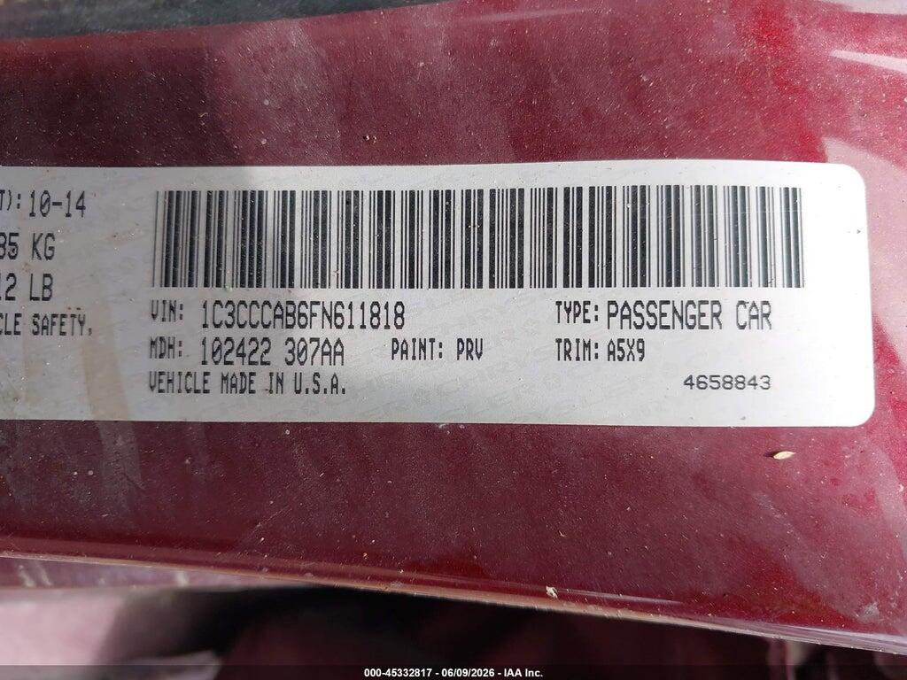 1C3CCCAB6FN611818 2015 CHRYSLER 200 photo no. 9