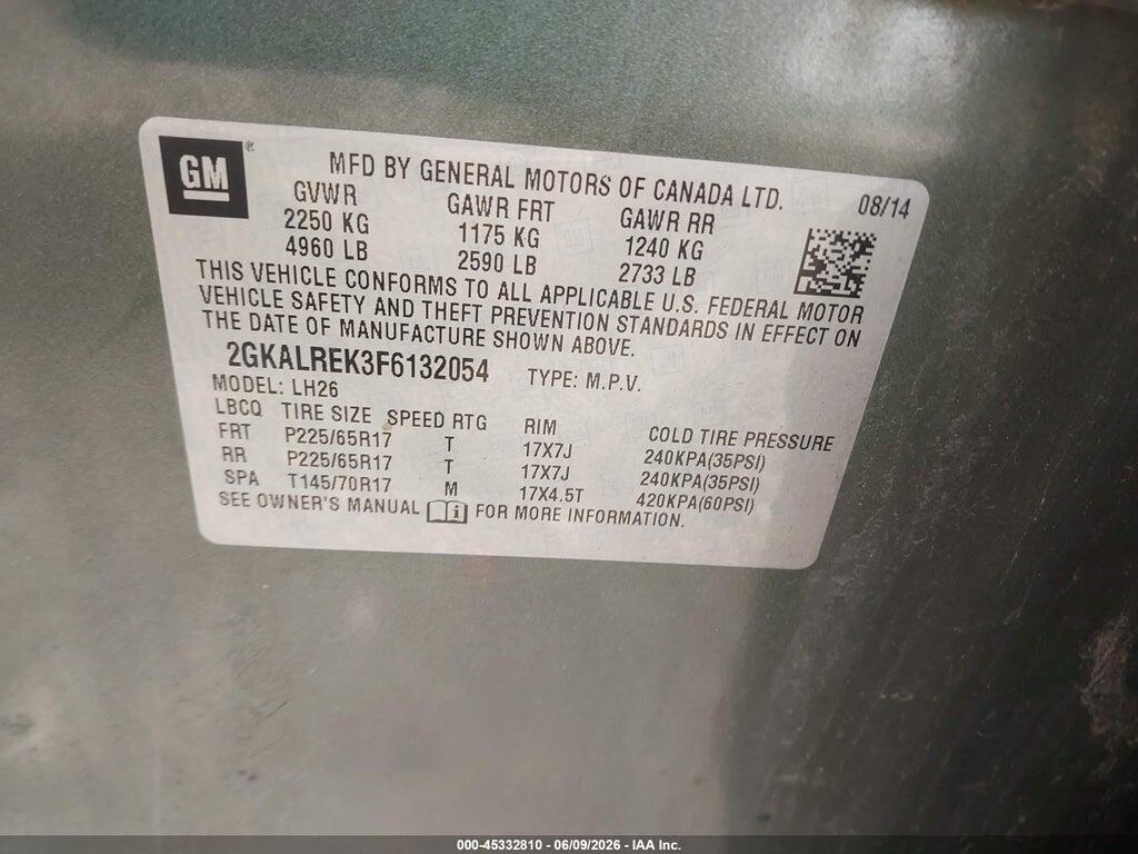 2GKALREK3F6132054 2015 GMC TERRAIN photo no. 9