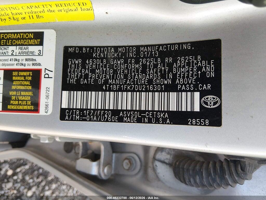 4T1BF1FK7DU216301 2013 TOYOTA CAMRY photo no. 9