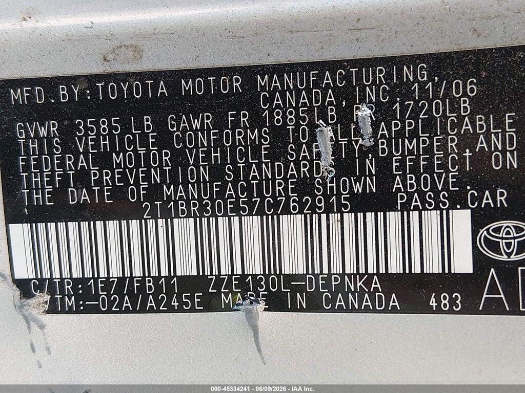 2T1BR30E57C762915 2007 TOYOTA COROLLA photo no. 9