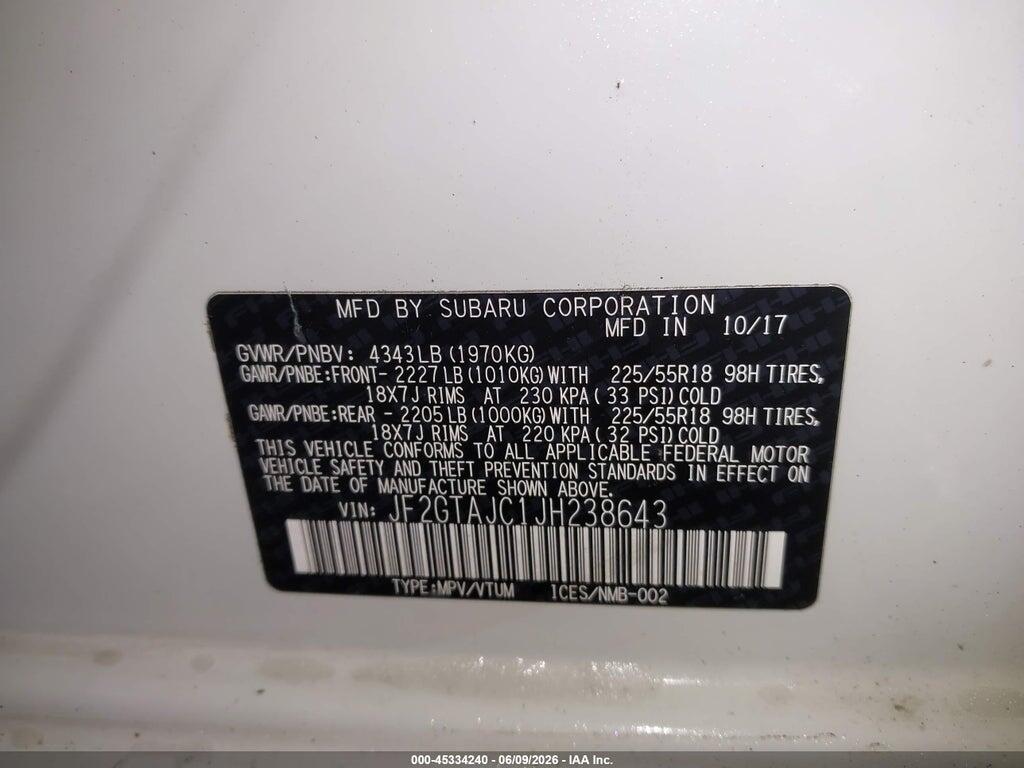 JF2GTAJC1JH238643 2018 SUBARU CROSSTREK photo no. 9