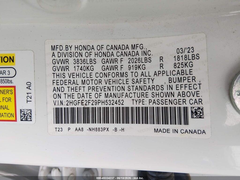 2HGFE2F29PH532452 2023 HONDA CIVIC photo no. 9