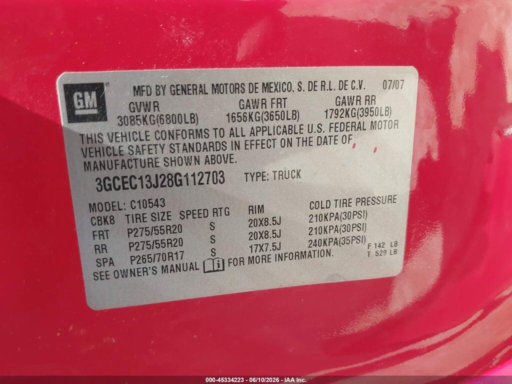 3GCEC13J28G112703 2008 CHEVROLET SILVERADO 1500 photo no. 9