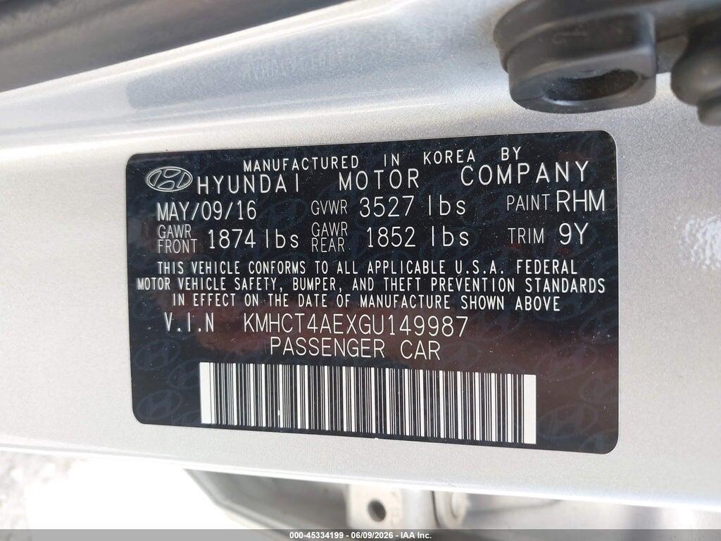 KMHCT4AEXGU149987 2016 HYUNDAI ACCENT photo no. 9