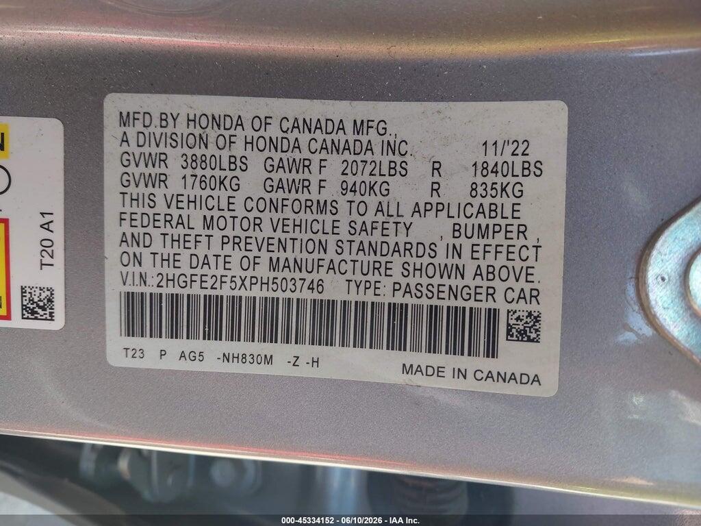 2HGFE2F5XPH503746 2023 HONDA CIVIC photo no. 9