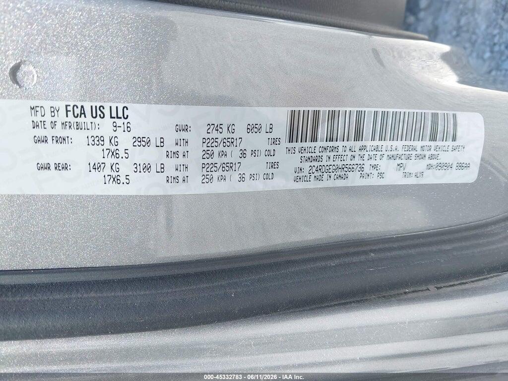 2C4RDGEG0HR566736 2017 DODGE GRAND CARAVAN photo no. 9