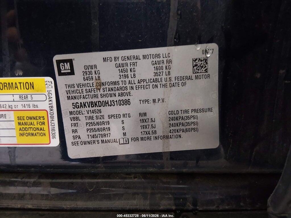 5GAKVBKD0HJ310386 2017 BUICK ENCLAVE photo no. 9
