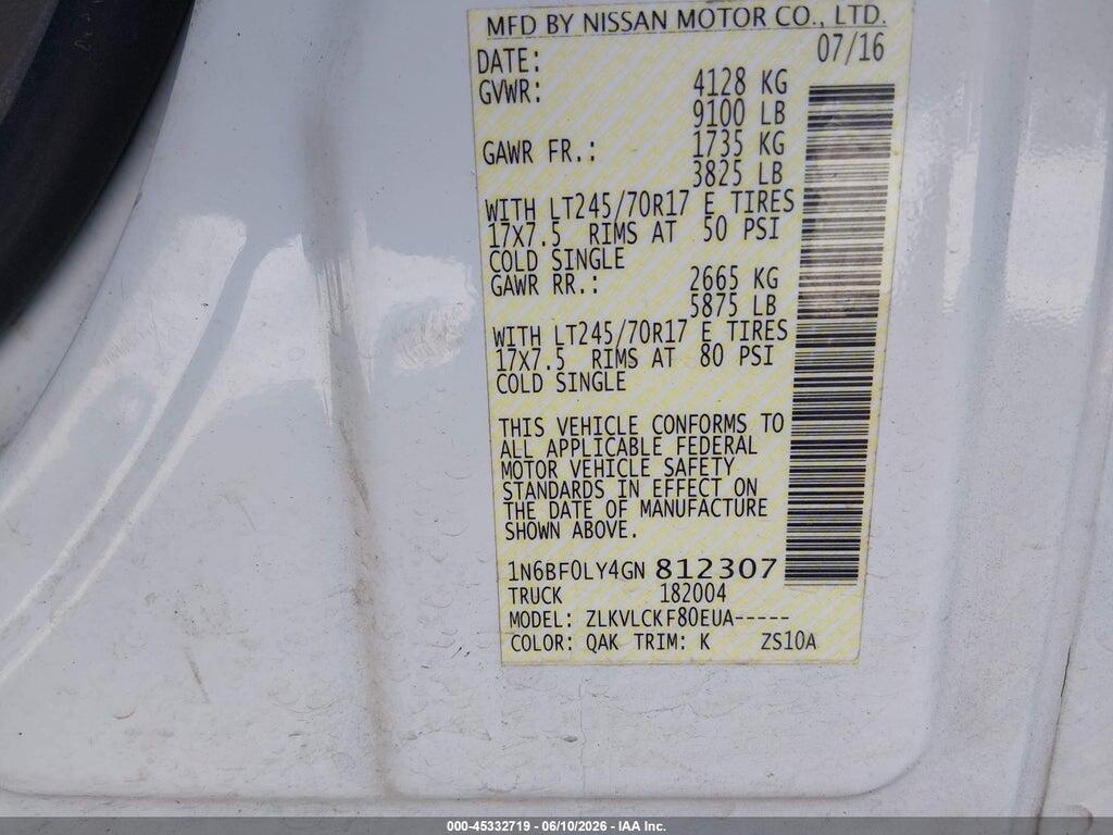 1N6BF0LY4GN812307 2016 NISSAN NV CARGO NV2500 HD photo no. 9