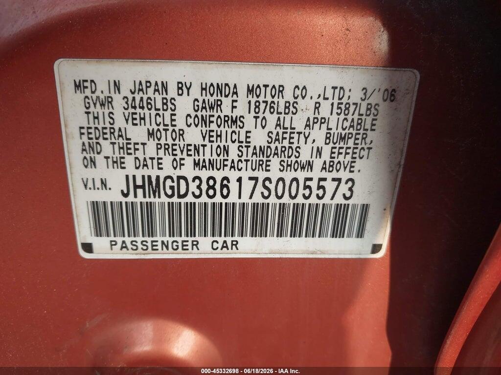 JHMGD38617S005573 2007 HONDA FIT photo no. 9