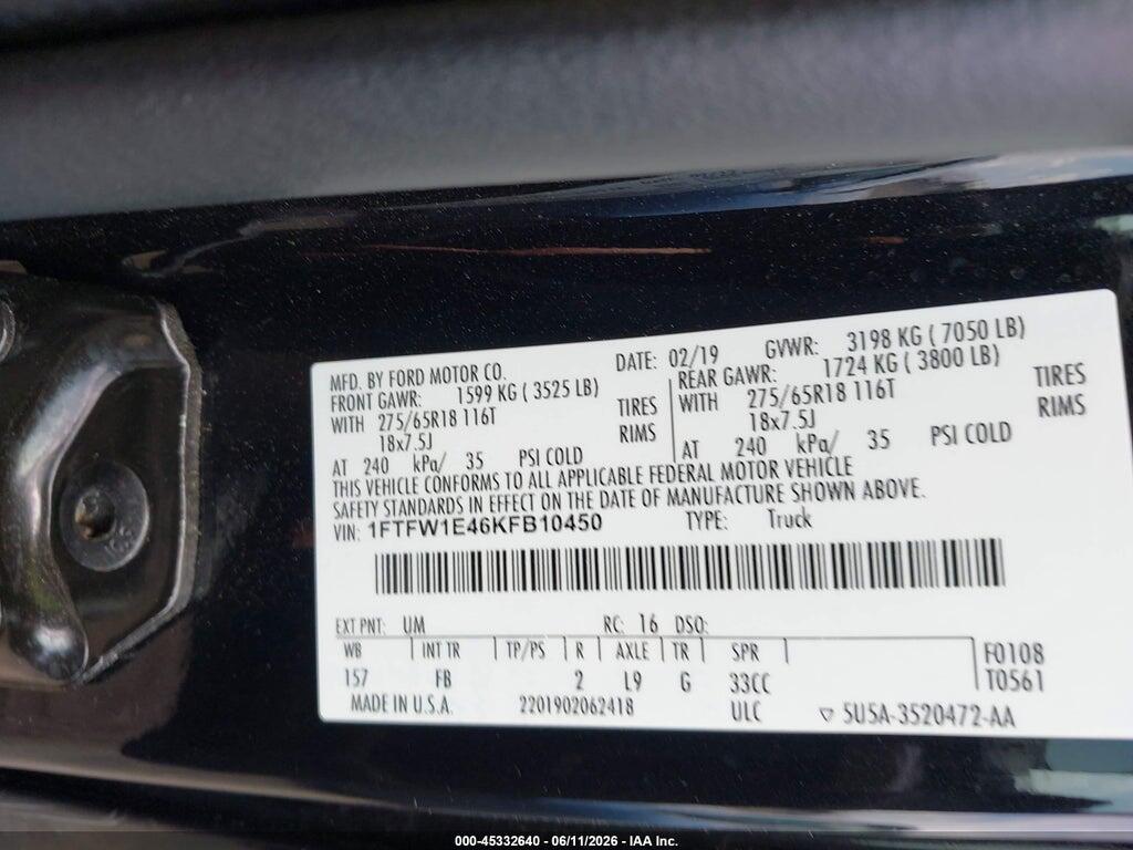 1FTFW1E46KFB10450 2019 FORD F-150 photo no. 9