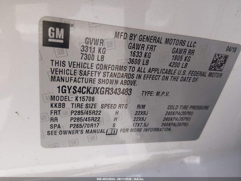 1GYS4CKJXGR343483 2016 CADILLAC ESCALADE photo no. 9